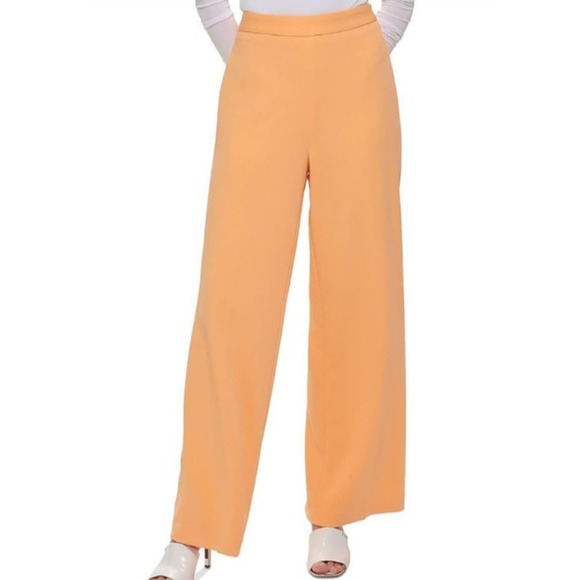 Dkny Pants - DKNY Wide Leg Pants Size 4 High Waist Orange Pleated Front Office Workwear NWOT